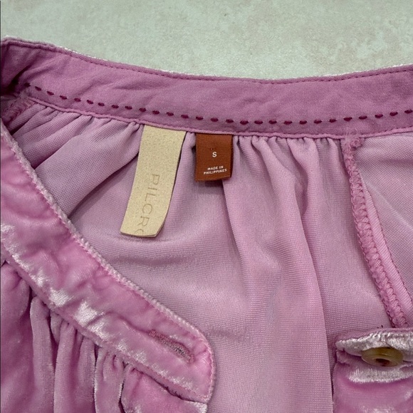 Pilcro Velvet Button Down Shirt - Pink - Picture 2 of 4